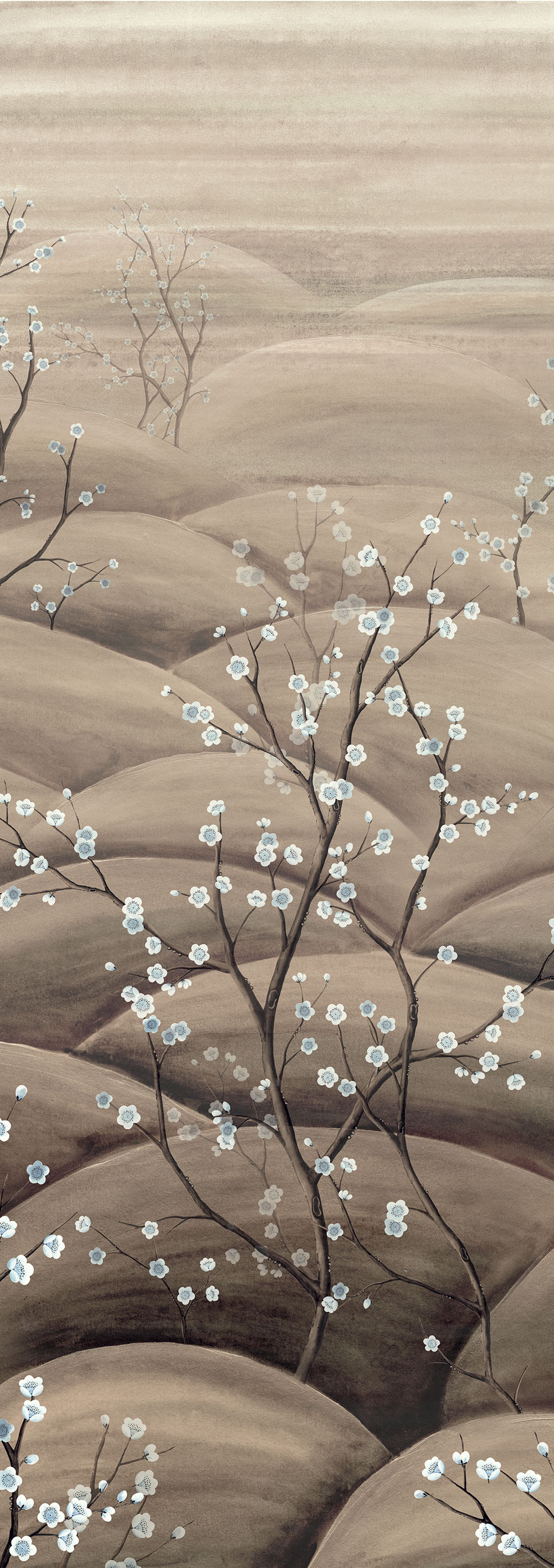 Mural wallpaper, beige, grey, flowering cherry blossom branches, DGTRA5013-300, Traces, Masureel