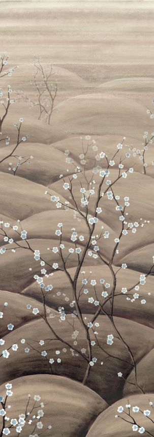 Mural wallpaper, beige, grey, flowering cherry blossom branches, DGTRA5013-300, Traces, Masureel