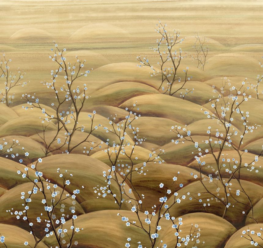 Mural wallpaper, blue, beige, flowering cherry blossom branches, DGTRA5021-300, Traces, Masureel