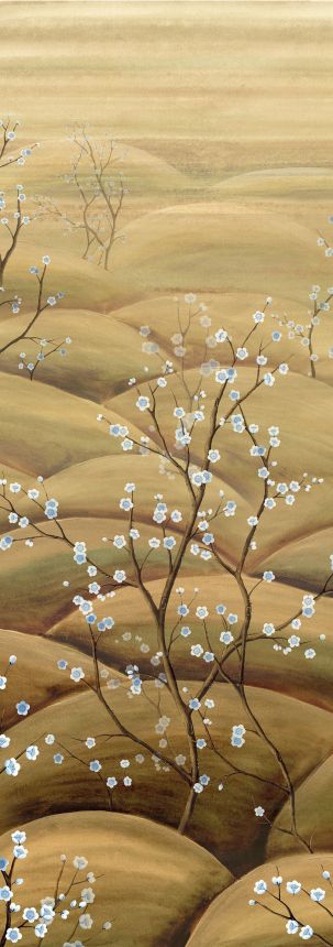 Mural wallpaper, blue, beige, flowering cherry blossom branches, DGTRA5023-300, Traces, Masureel