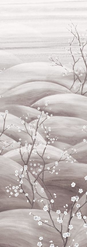 Mural wallpaper, grey, white, flowering cherry blossom branches, DGTRA5032-300, Traces, Masureel