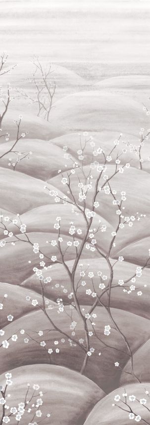 Mural wallpaper, grey, white, flowering cherry blossom branches, DGTRA5033-260, Traces, Masureel