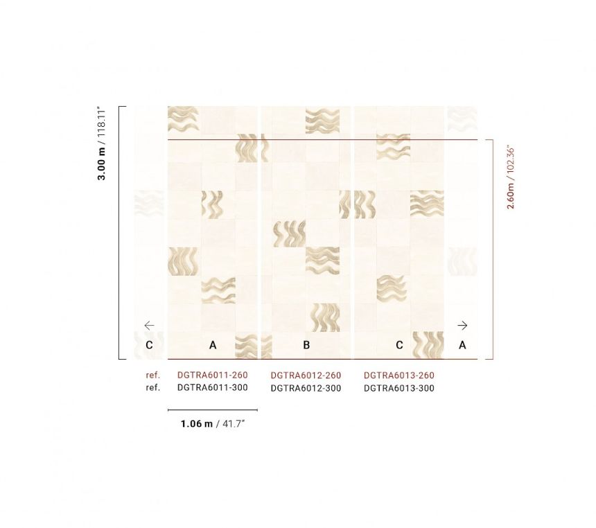 Mural wallpaper, beige, grey, waves in squares, DGTRA6011-260, Traces, Masureel