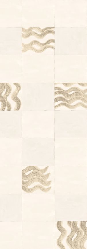Mural wallpaper, beige, grey, waves in squares, DGTRA6013-260, Traces, Masureel