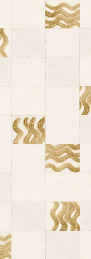 Mural wallpaper, beige, gold, waves in squares, DGTRA6022-300, Traces, Masureel