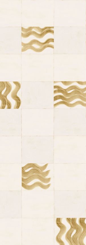 Mural wallpaper, beige, gold, waves in squares, DGTRA6023-300, Traces, Masureel