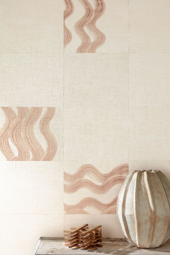 Mural wallpaper, pink, brown, waves in squares, DGTRA6031-260, Traces, Masureel