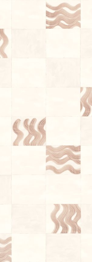Mural wallpaper, pink, brown, waves in squares, DGTRA6032-260, Traces, Masureel