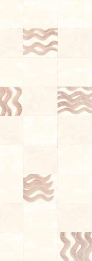 Mural wallpaper, pink, brown, waves in squares, DGTRA6033-300, Traces, Masureel