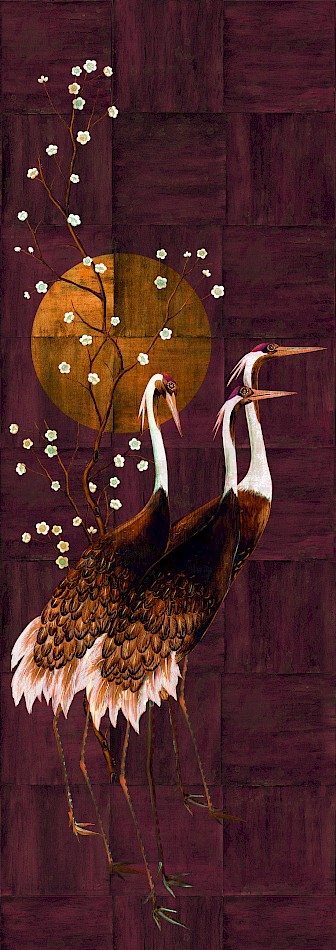 Mural wallpaper, brown, white, standing cranes, DGTRA7011-260, Traces, Masureel