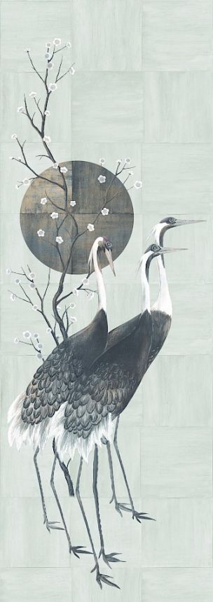 Mural wallpaper, grey, white, standing cranes, DGTRA7031-300, Traces, Masureel