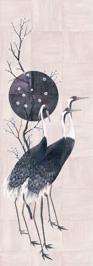 Mural wallpaper, pink, grey, standing cranes, DGTRA7041-300, Traces, Masureel