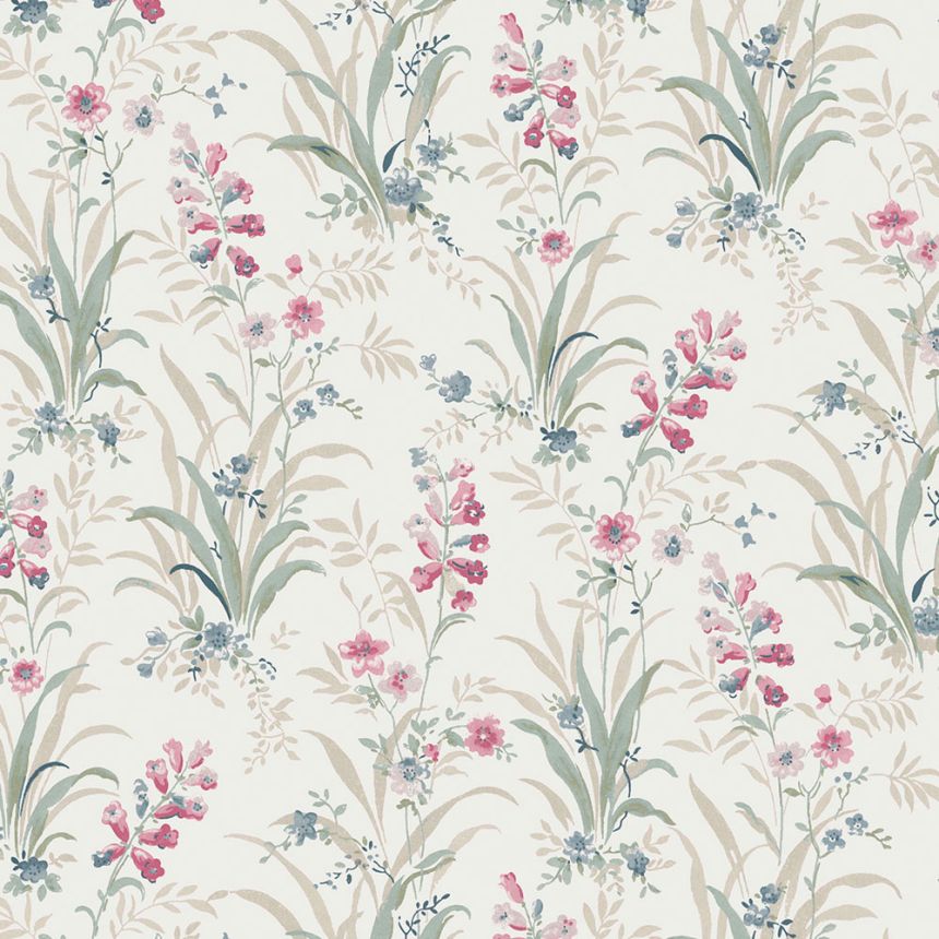 Wallpaper, Green, Pink, Wildflowers, 122750, Laura Ashley 4