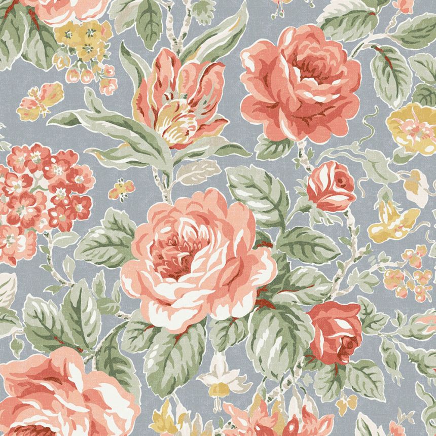 Wallpaper, Blue, Red, Roses, 122753, Laura Ashley 4