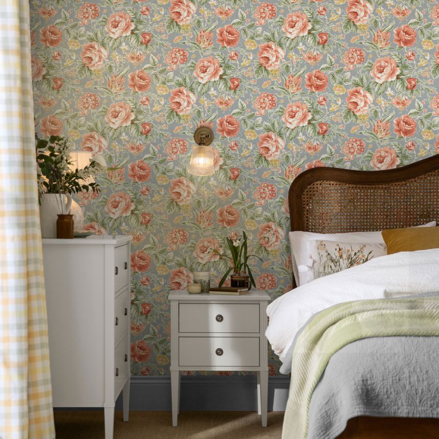 Wallpaper, Blue, Red, Roses, 122753, Laura Ashley 4