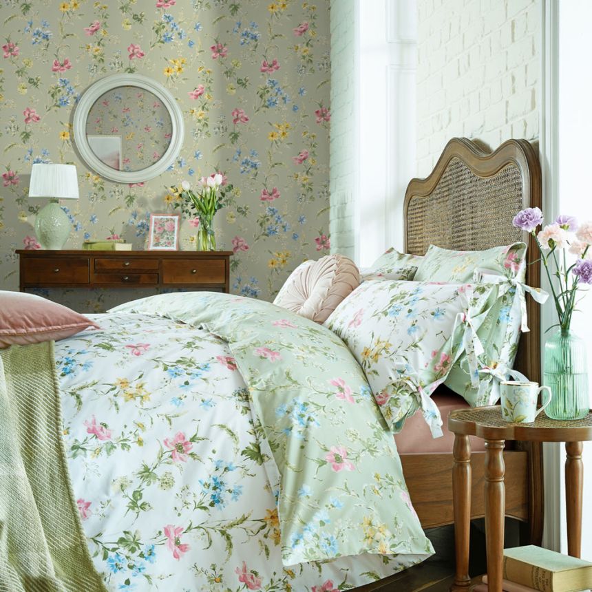 Wallpaper, Green, Pink, Poppy Flowers, 127405, Laura Ashley 4