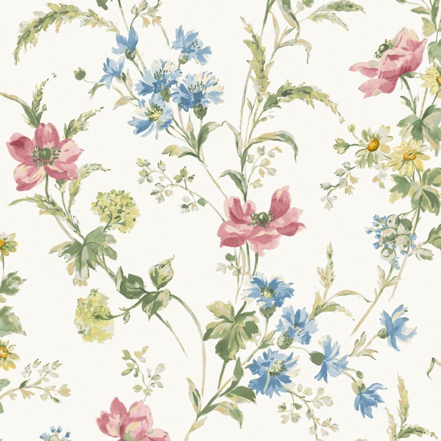 Wallpaper, White, Pink, Poppy Flowers, 127407, Laura Ashley 4