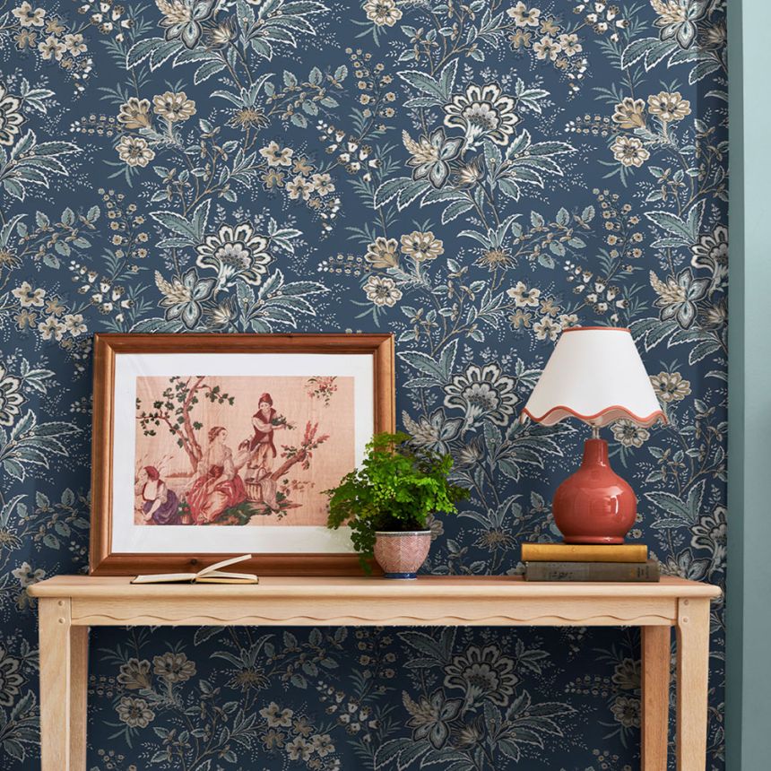 Wallpaper, Blue, Beige, Flowers, 130097, Laura Ashley 4