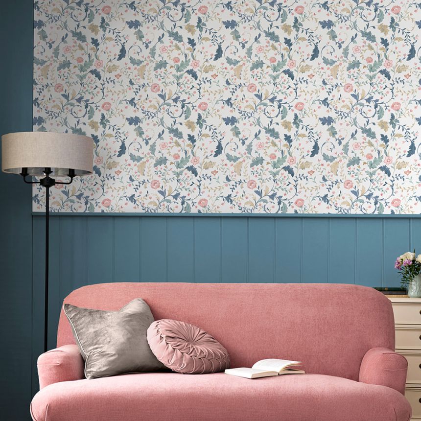 Wallpaper, White, Beige, Flowers, 130099, Laura Ashley 4