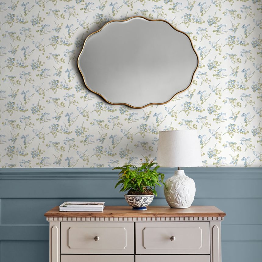 Wallpaper, White, Blue, Floral Pattern, 130102, Laura Ashley 4