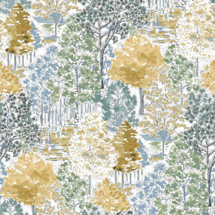 Wallpaper, Yellow, Green, Forest Motif, 130153, Laura Ashley 4