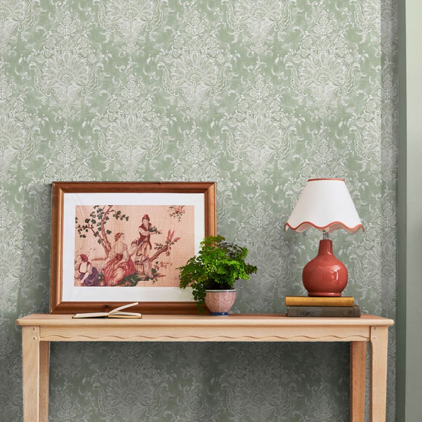 Damask Wallpaper, Green, Grey, 130105, Laura Ashley 4