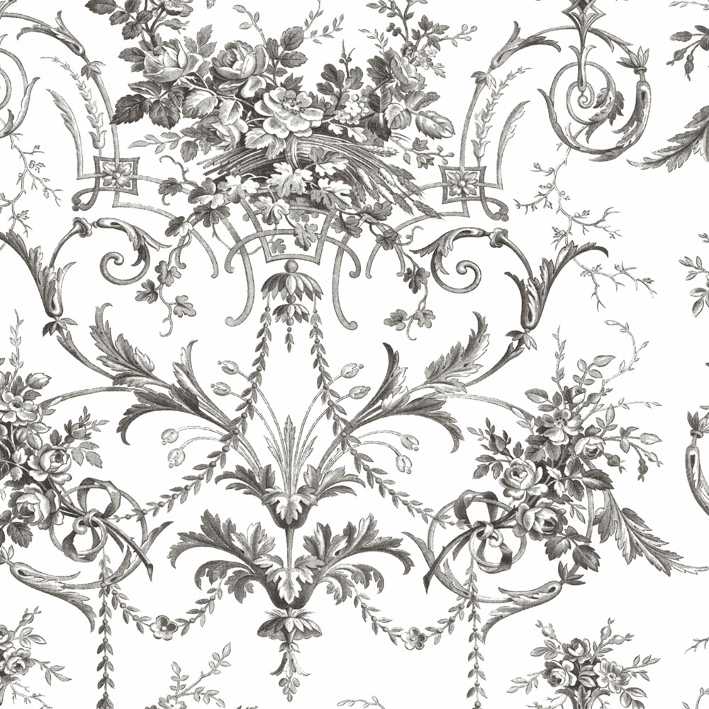 Damask Wallpaper, Black-White, Flowers, 122768, Laura Ashley 4