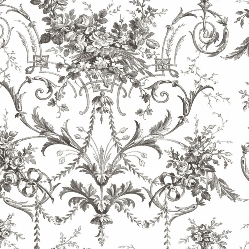 Damask Wallpaper, Black-White, Flowers, 122768, Laura Ashley 4