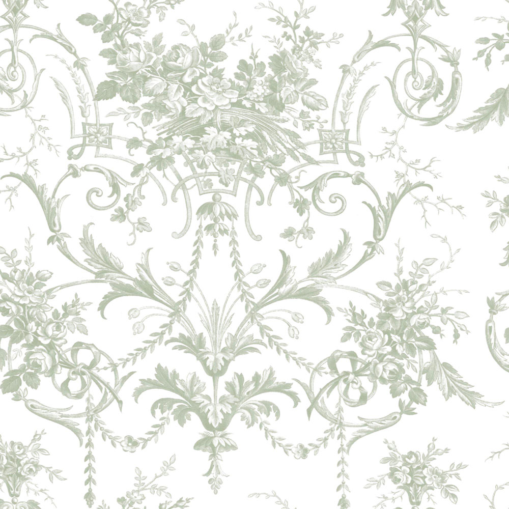Damask Wallpaper, Green-White, Flowers, 130112, Laura Ashley 4