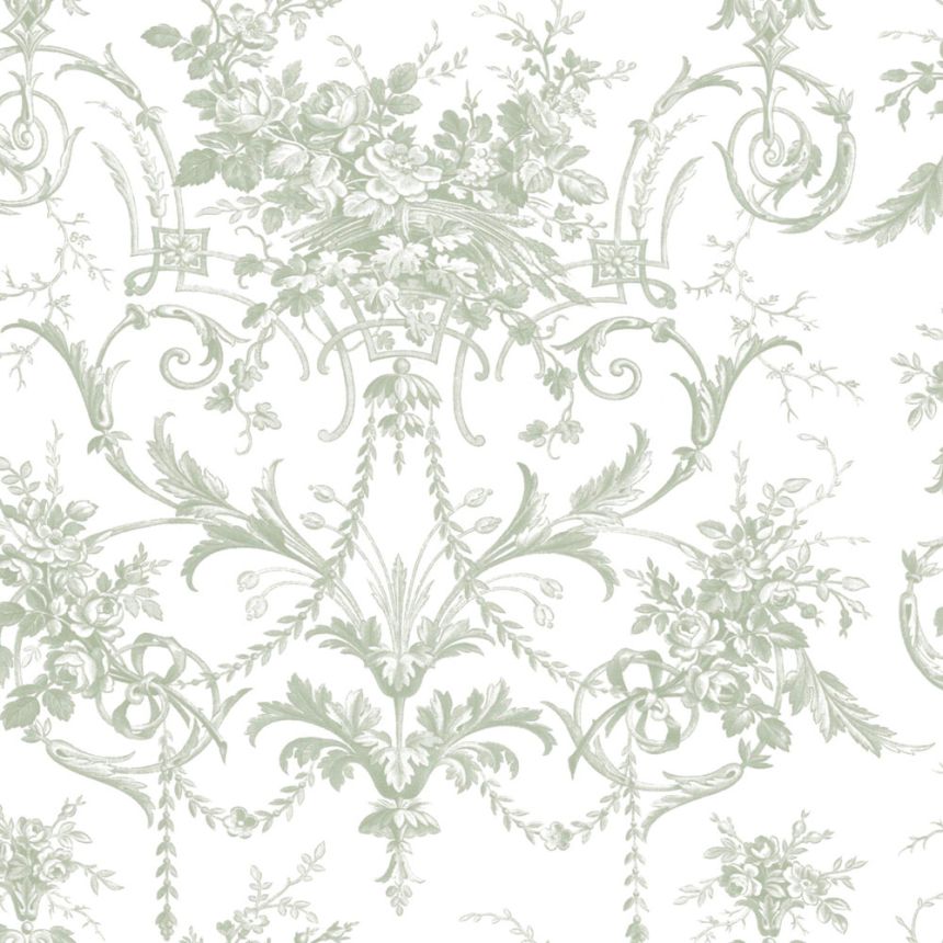 Damask Wallpaper, Green-White, Flowers, 130112, Laura Ashley 4