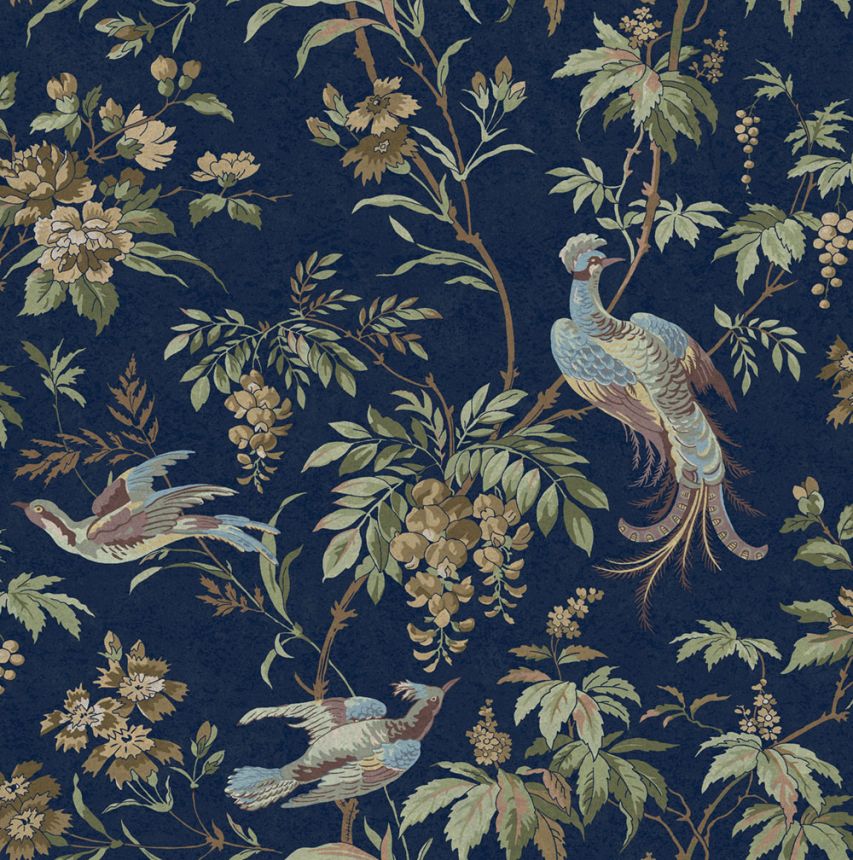Wallpaper, Blue, Brown, Flowers, Birds, 140316, Laura Ashley 4