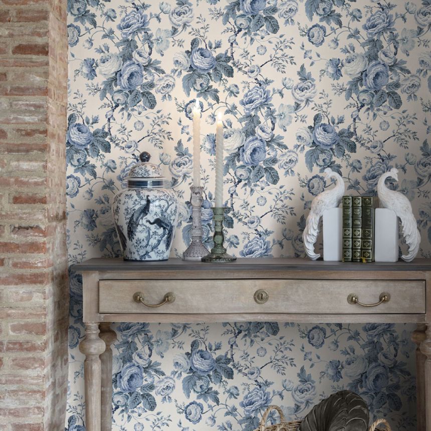Wallpaper, Blue, White, Floral Pattern, 140324, Laura Ashley 4