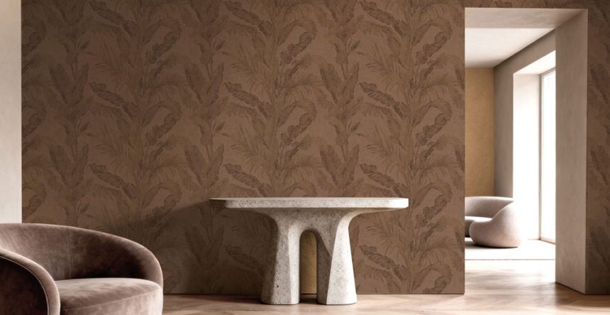 Luxury wallpaper, bronze, brown, leaves, plaster effect, 6604, Metamorphosis, Parato by Cristiana Masi