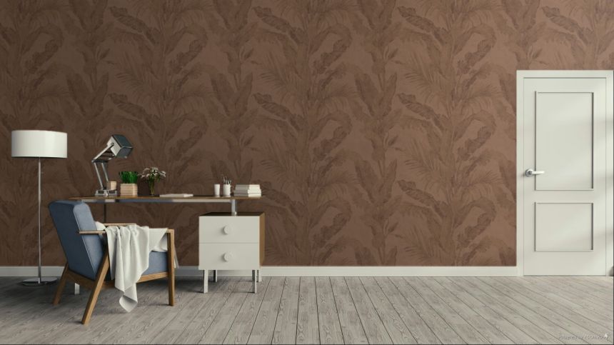 Luxury wallpaper, brown, leaves, plaster effect, 6609, Metamorphosis, Parato by Cristiana Masi