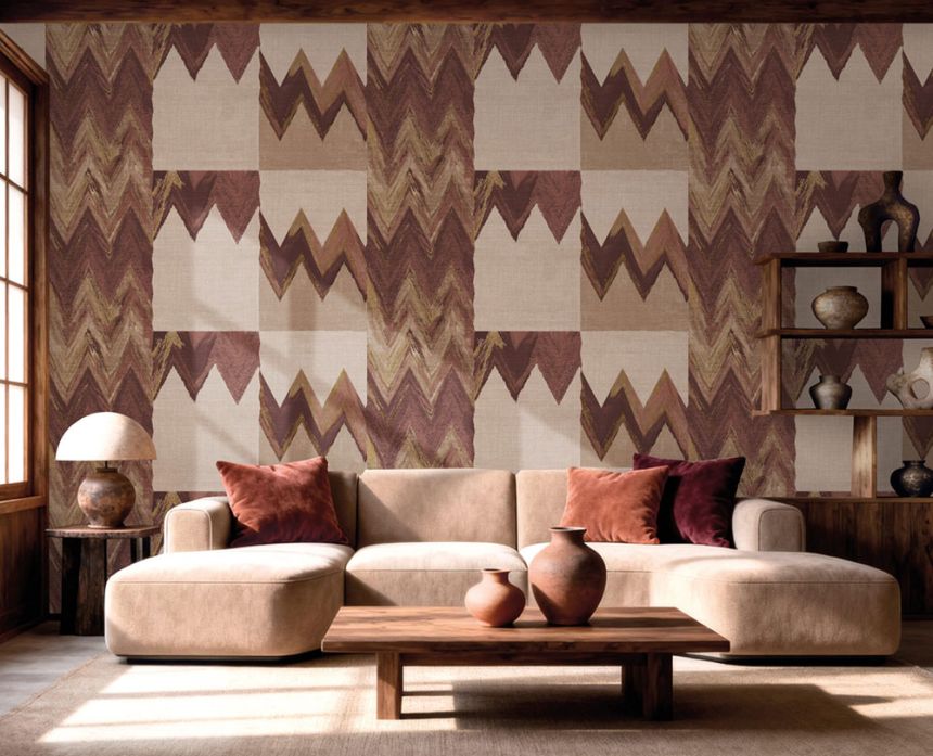Geometric wallpaper, brown, beige, fabric imitation, 6674, Metamorphosis, Parato by Cristiana Masi