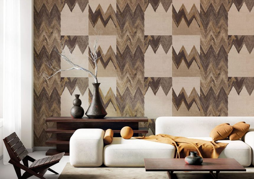 Geometric wallpaper, beige, brown, fabric imitation, 6679, Metamorphosis, Parato by Cristiana Masi