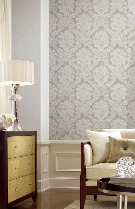 Wallpaper, grey, white, damask pattern, AU41004, Aurelia, Prestige Wallcoverings