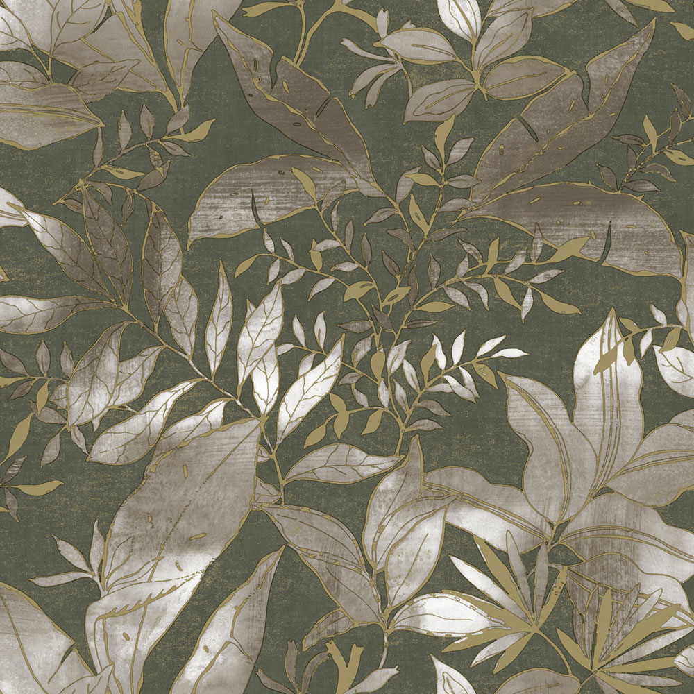 Wallpaper, green, gold, leaves and branches, AU41705, Aurelia, Prestige Wallcoverings