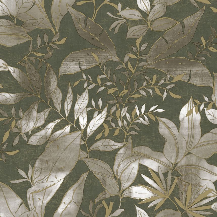 Wallpaper, green, gold, leaves and branches, AU41705, Aurelia, Prestige Wallcoverings