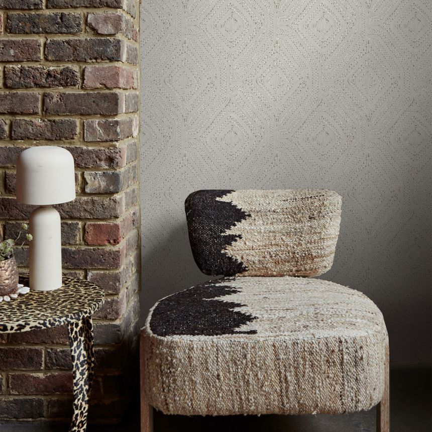 Geometric wallpaper, beige, brown, knitted fabric imitation, 140086, Abigail Ahern vol.1