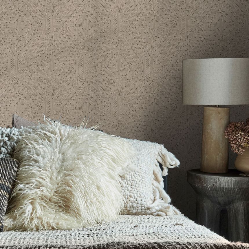 Geometric wallpaper, brown, grey, knitted fabric imitation, 140087, Abigail Ahern vol.1