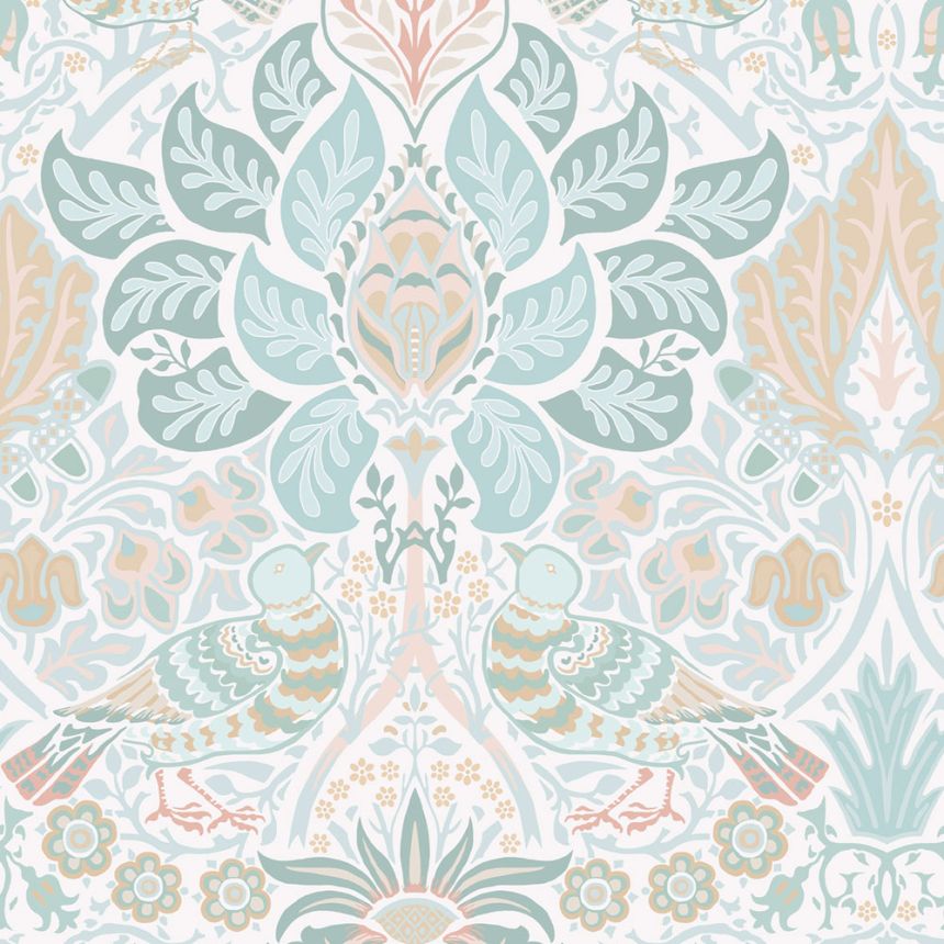 Wallpaper, Grey, Green, Flowers, Birds, 140479, William Morris at Home vol. 2