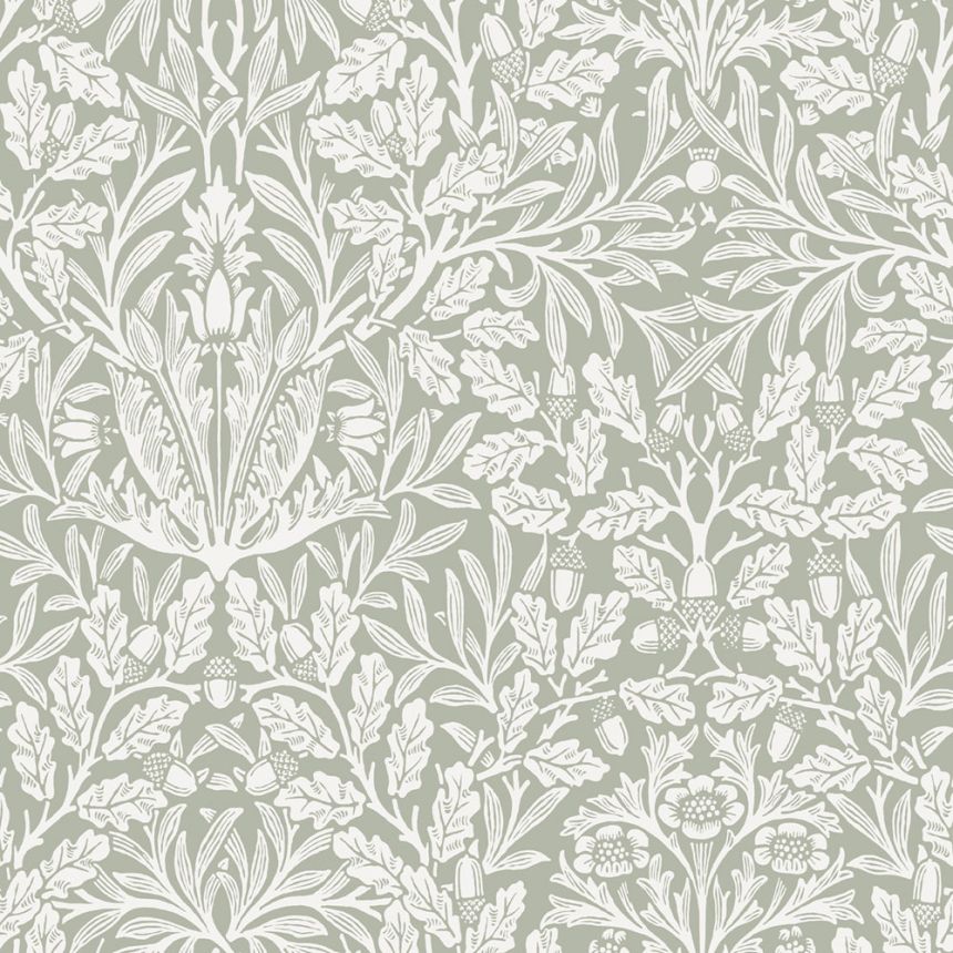Wallpaper, Green, Grey, Flowers, Leaves, 140492, William Morris at Home vol. 2