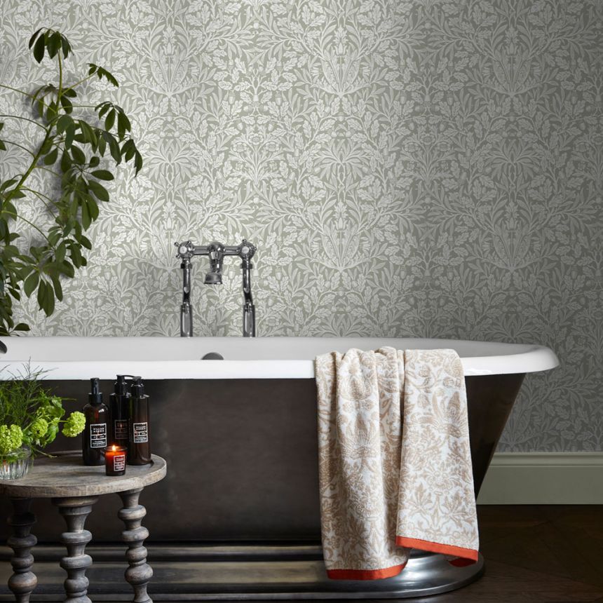 Wallpaper, Green, Grey, Flowers, Leaves, 140492, William Morris at Home vol. 2