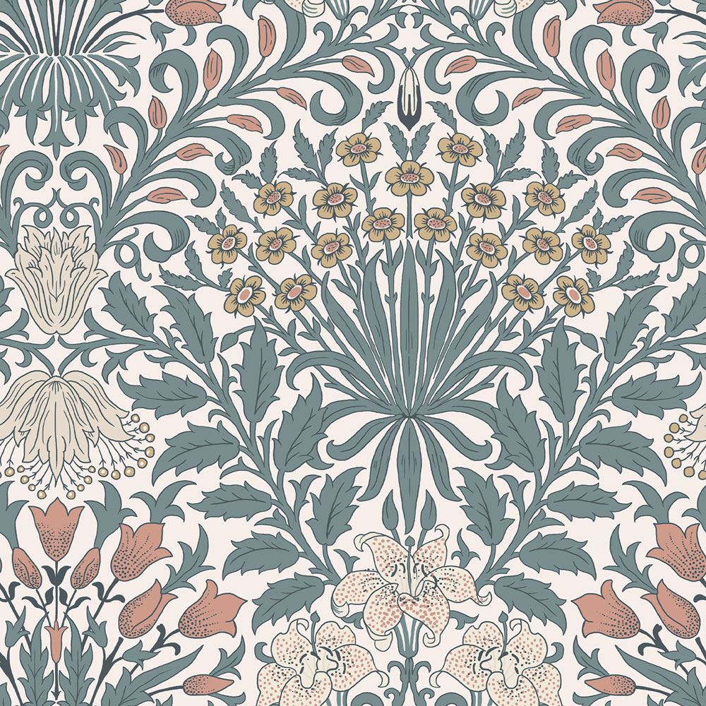 Wallpaper, Blue, Yellow, Flowers, Leaves, 140493, William Morris at Home vol. 2