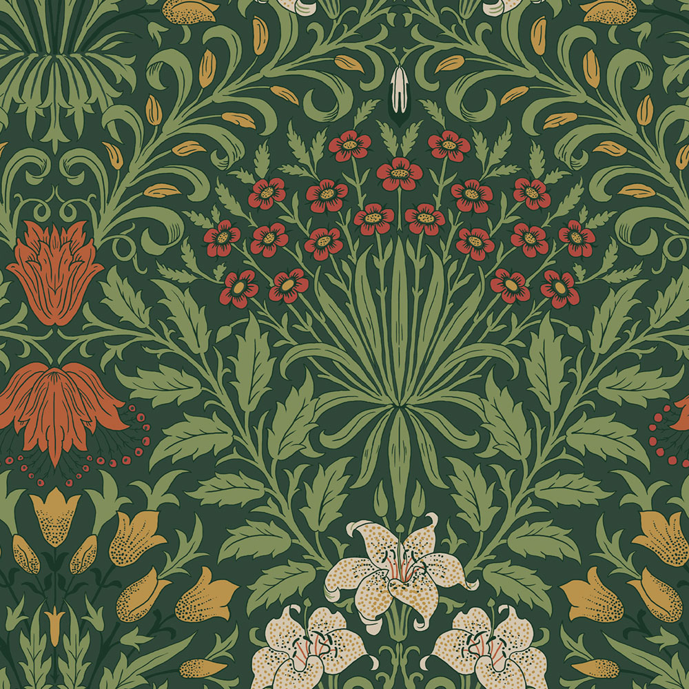 Wallpaper, Green, Red, Flowers, Leaves, 140495, William Morris at Home vol. 2