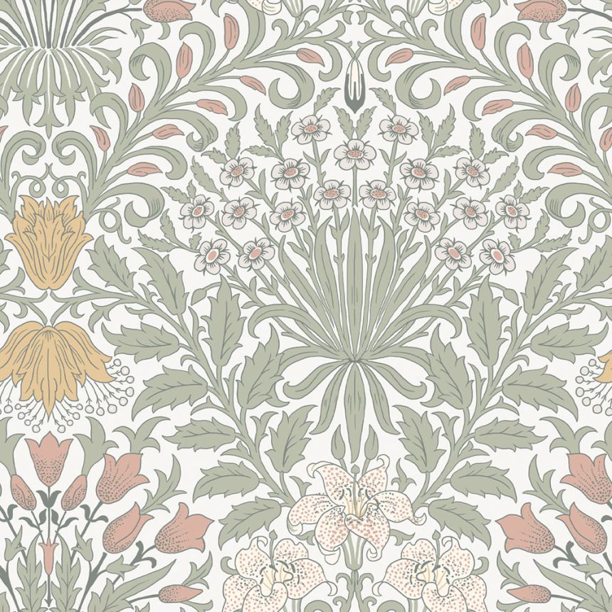 Wallpaper, Grey, Pink, Flowers, Leaves, 140497, William Morris at Home vol. 2