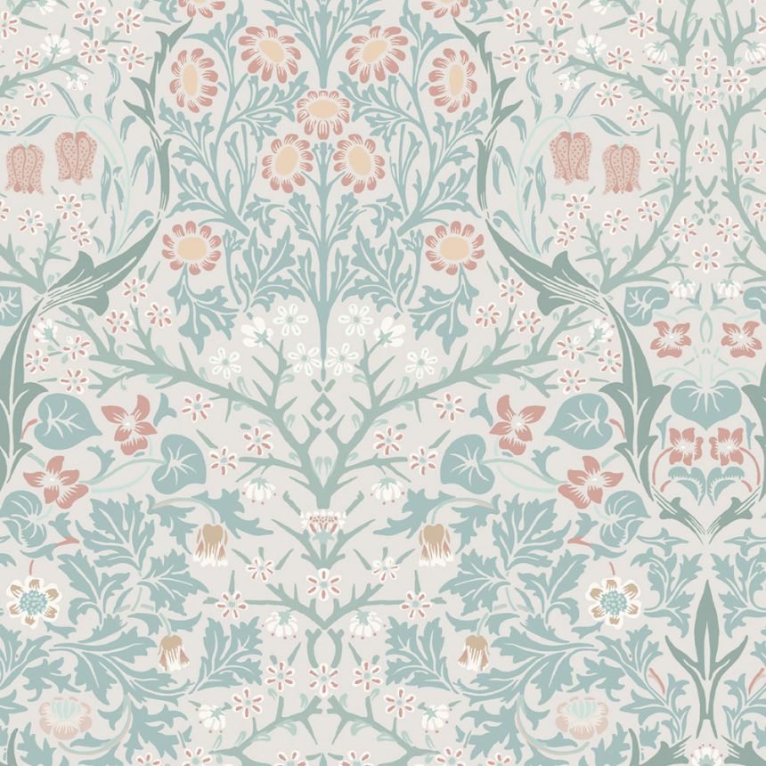 Wallpaper, Grey, Green, Flowers, Leaves, 140504, William Morris at Home vol. 2