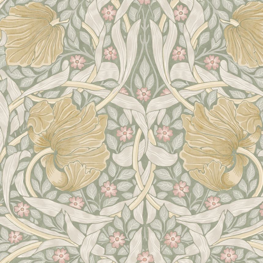 Wallpaper, Green, Ochre, Flowers, 140506, William Morris at Home vol. 2