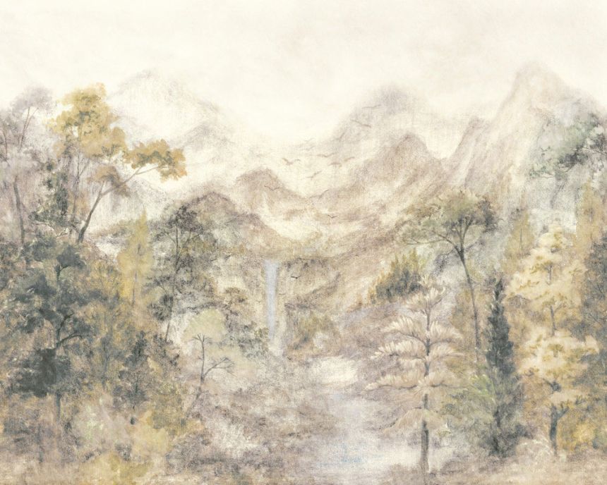 Mural wallpaper, grey, cream, forest, trees, SF6001, Surfaces, Grandeco